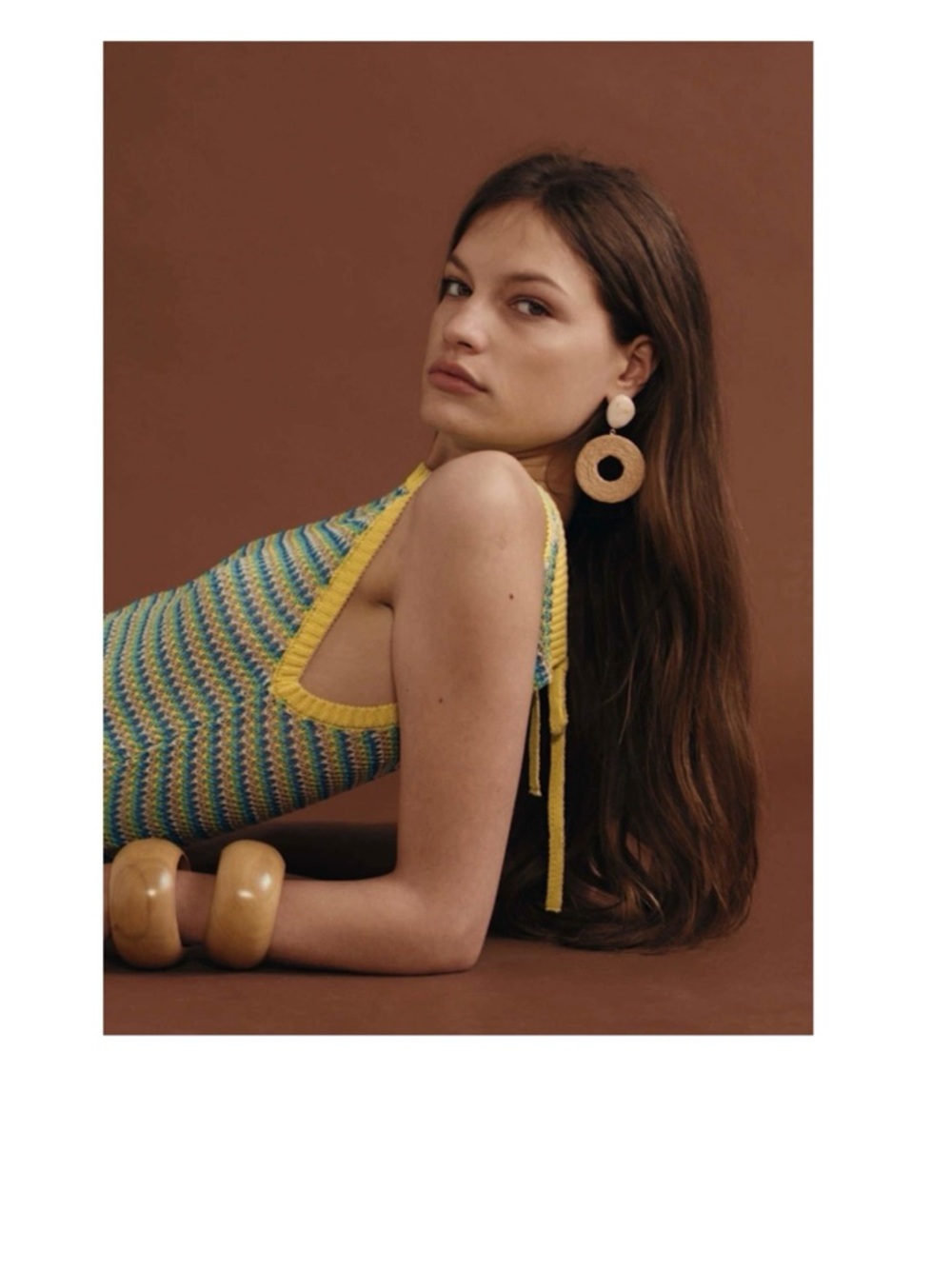 Mango yellow striped knit crochet top.